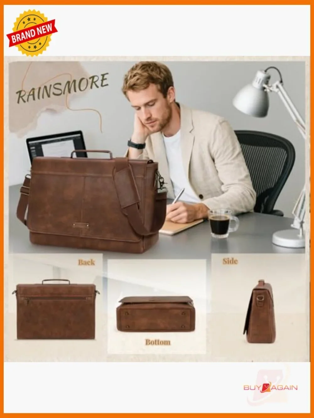Vintage PU Leather Messenger Bag 15.6